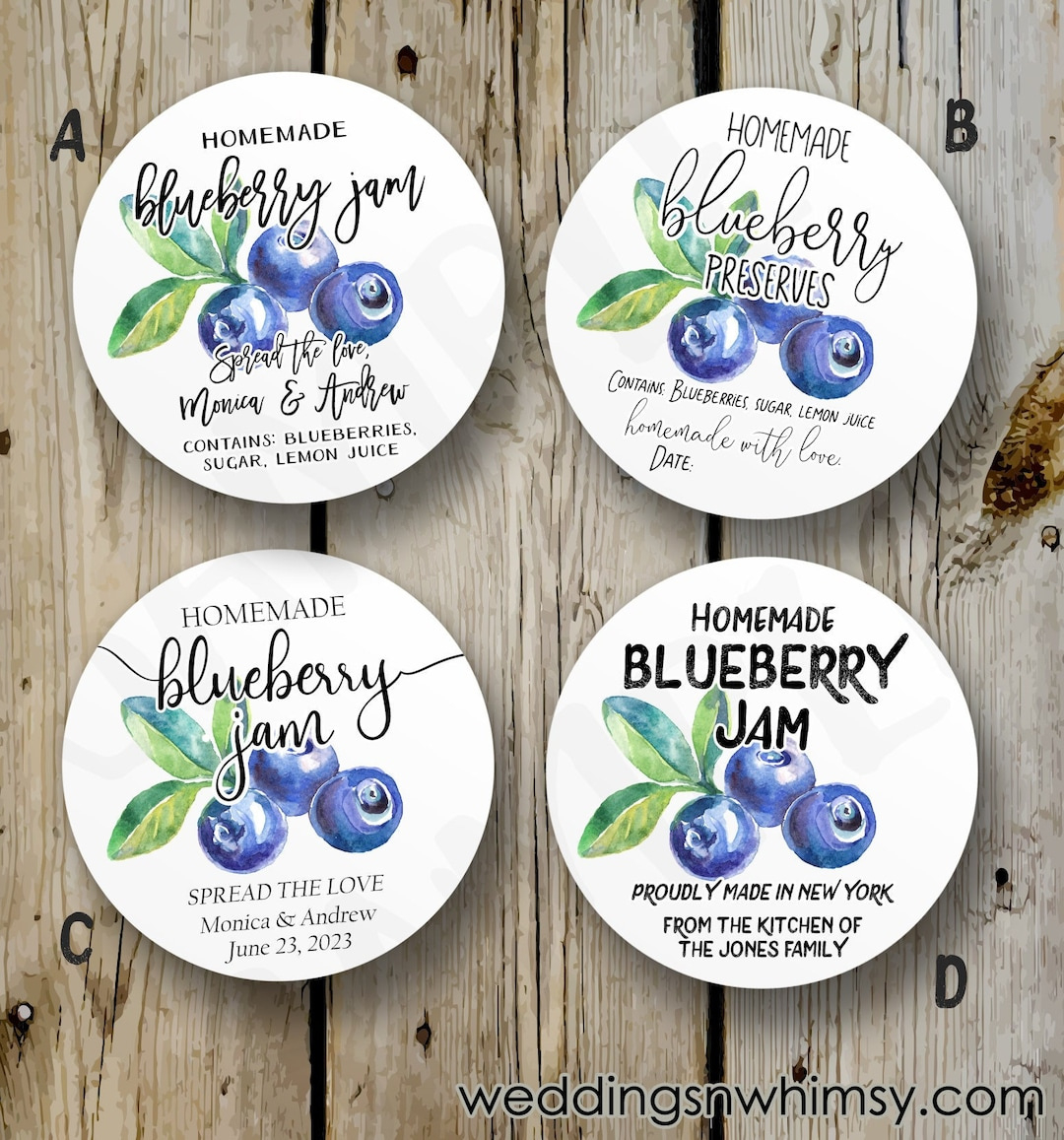 Custom Blueberry Jam Labels, Printed Blueberry Jam Stickers with Free Printable Blueberry Jam Labels