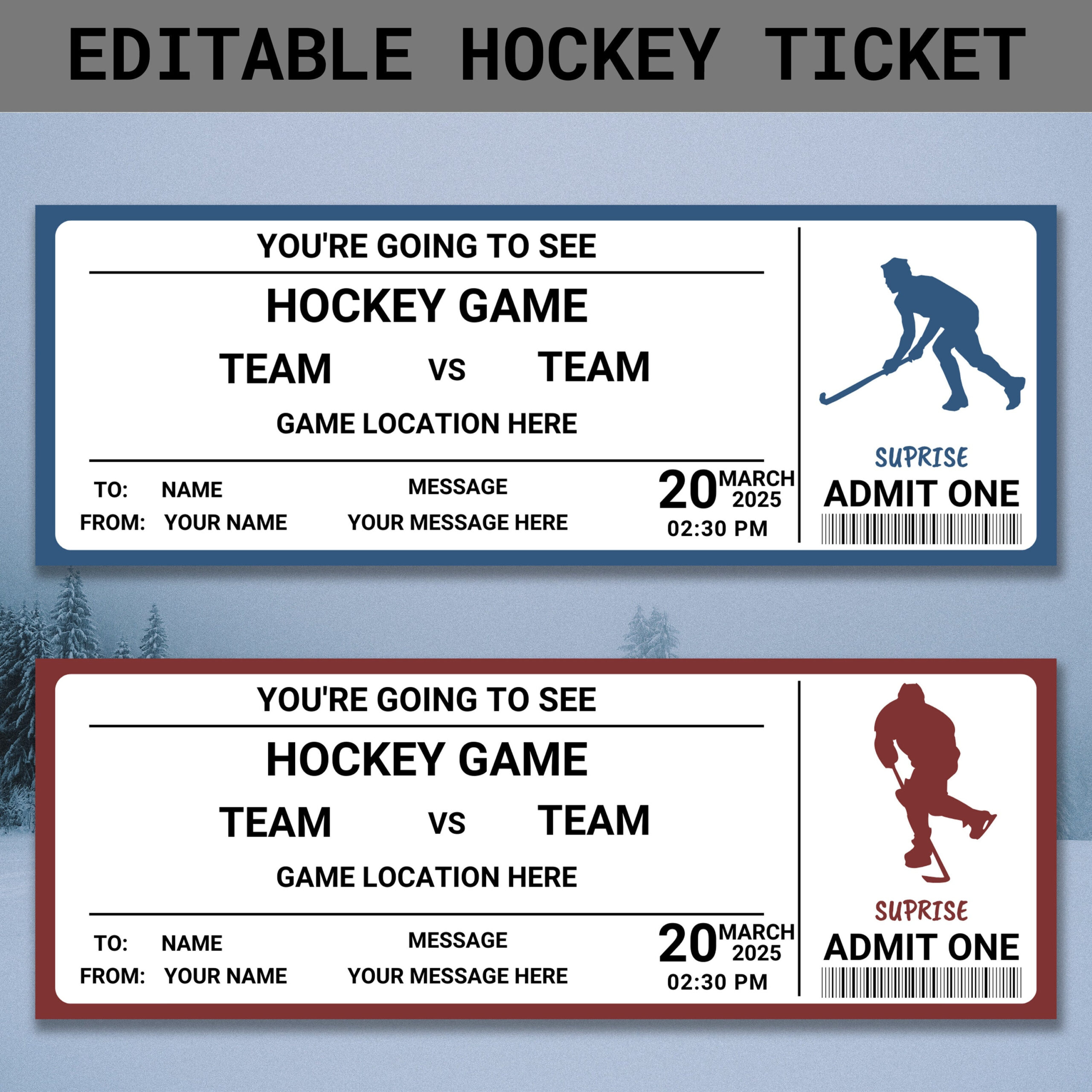 Custom Hockey Ticket | Hockey Ticket Template Printable | Editable pertaining to FREE Printable Blank Hockey Ticket Template