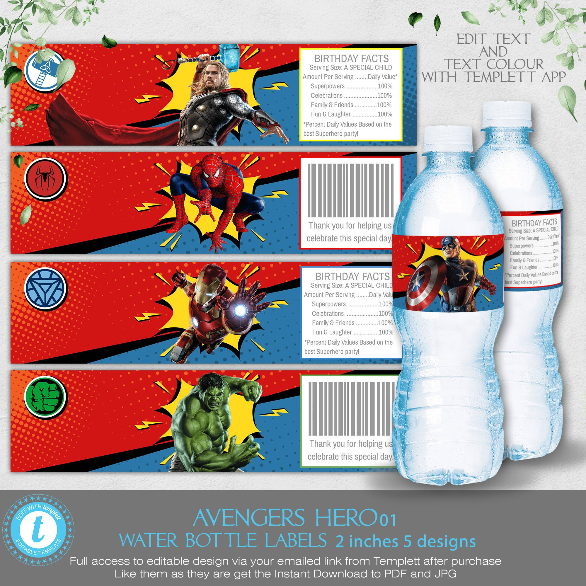 Dc Marvel Avengers Water Bottle Labels, Superhero Wrappers Kids pertaining to Free Printable Avengers Water Bottle Labels