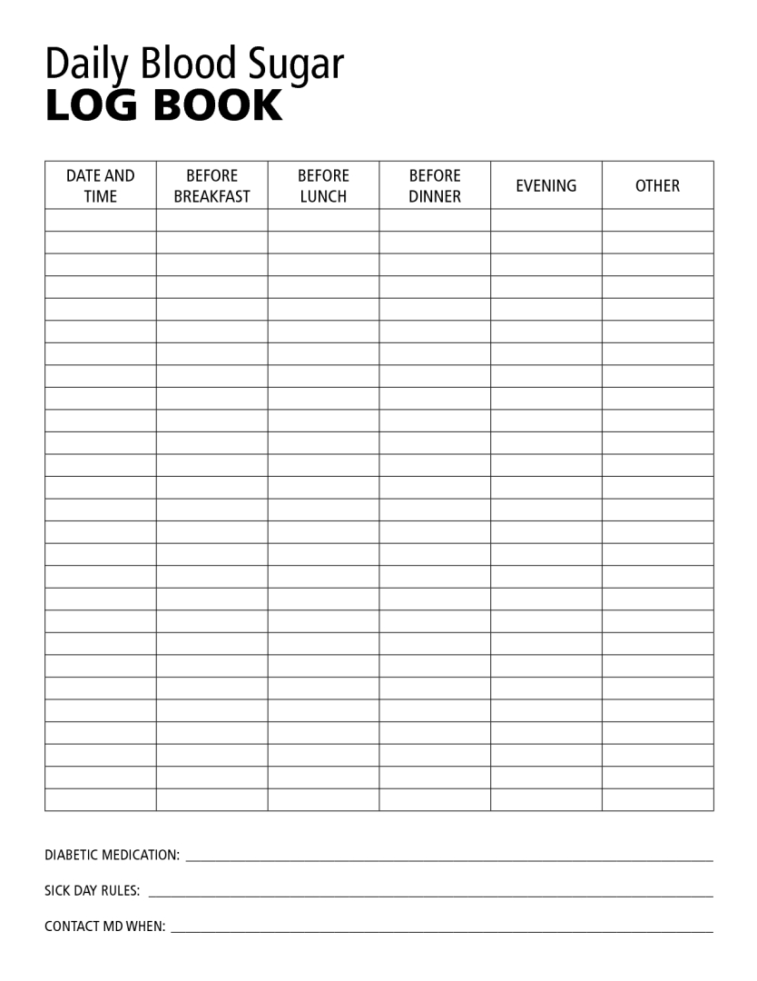 Diabetic Logbook within FREE Printable Blood Sugar Diary