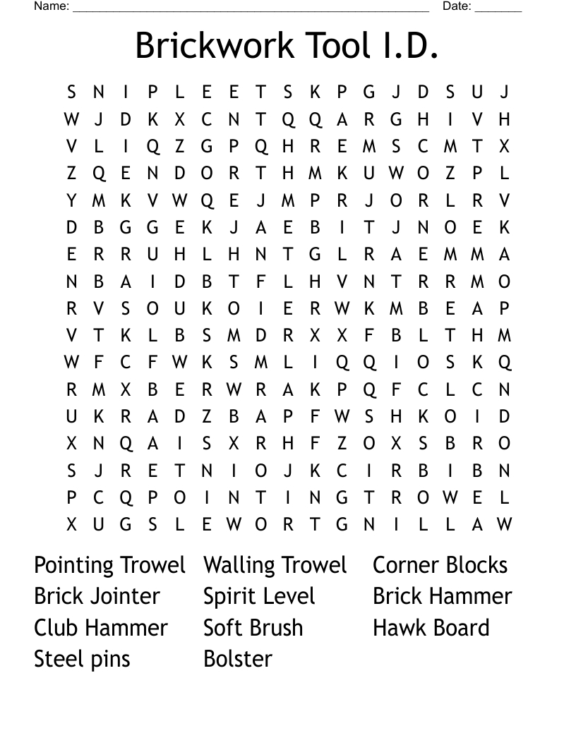 Different Types Of Brickwork And Tool Kit Crossword - Wordmint inside FREE Printable Brick by Brick Puzzles