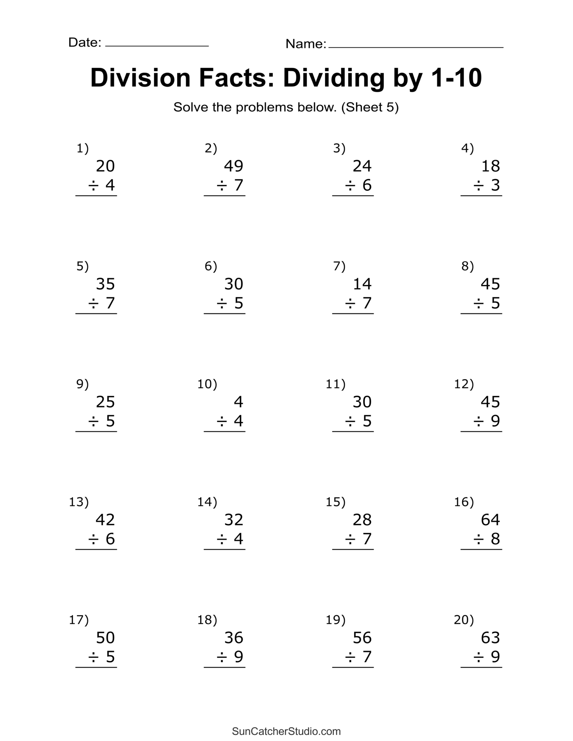 Division Worksheets &amp;amp; Problems (Free Printable Math Drills) – Free intended for FREE Printable Basic Division Worksheets