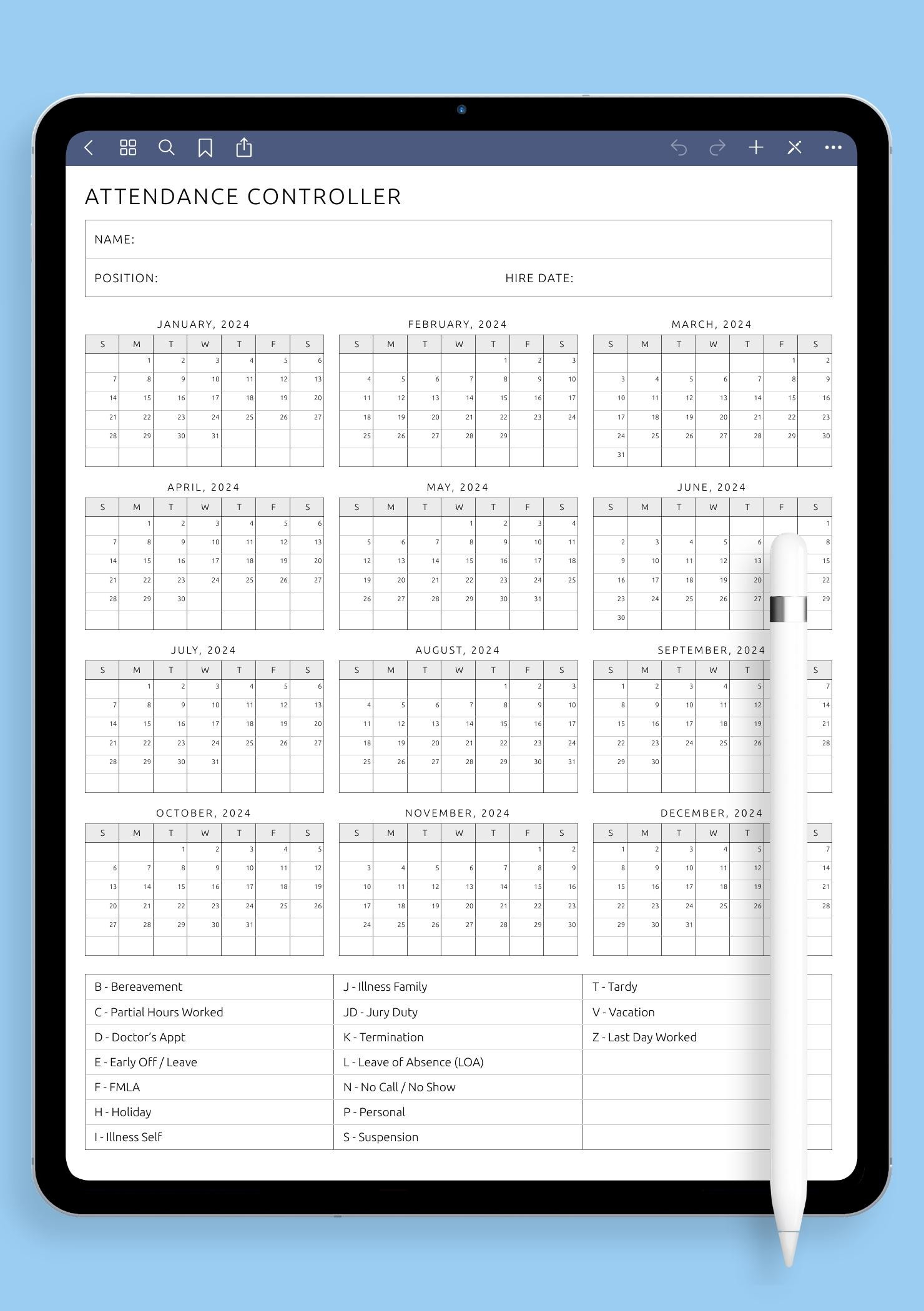 Download Printable Attendance Controller Template Pdf regarding Free Printable Attendance Calendar 2025