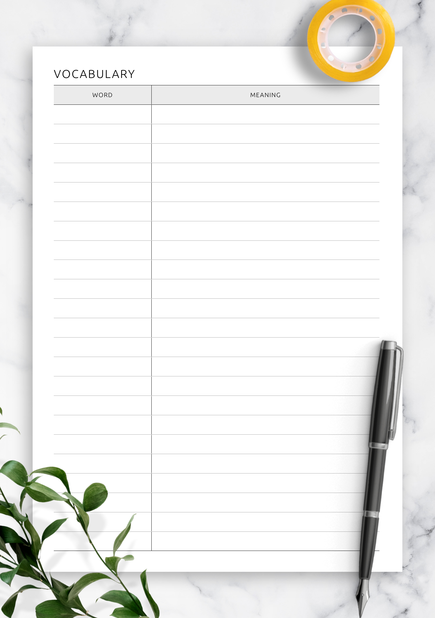 Download Printable Vocabulary &amp;amp; Definitions Template Pdf inside FREE Printable Blank Vocabulary Worksheets