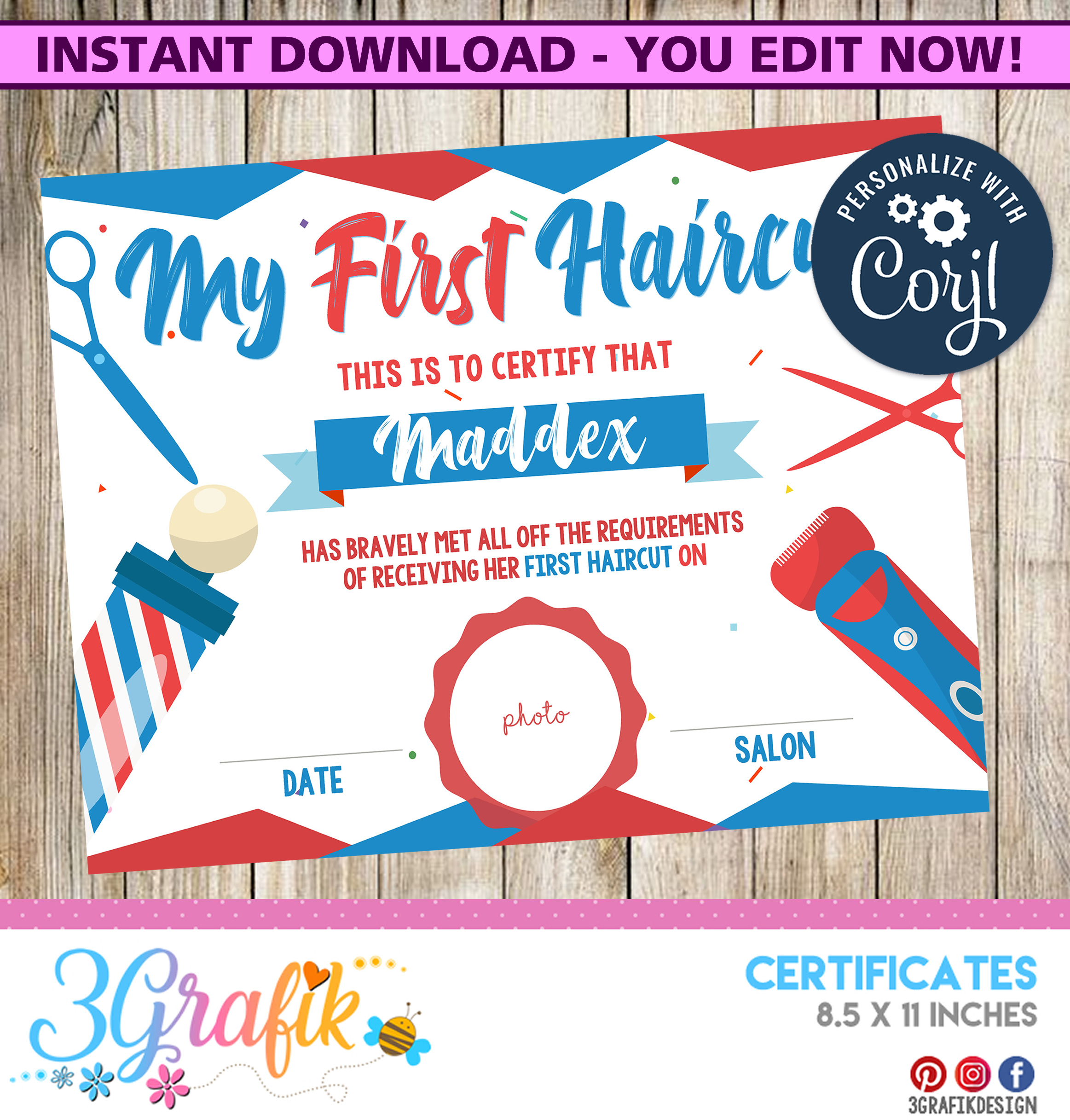 ▷ My First Haircut Certificate: Party Supplies | 3Grafik intended for FREE Printable Blank First Haircut Certificate