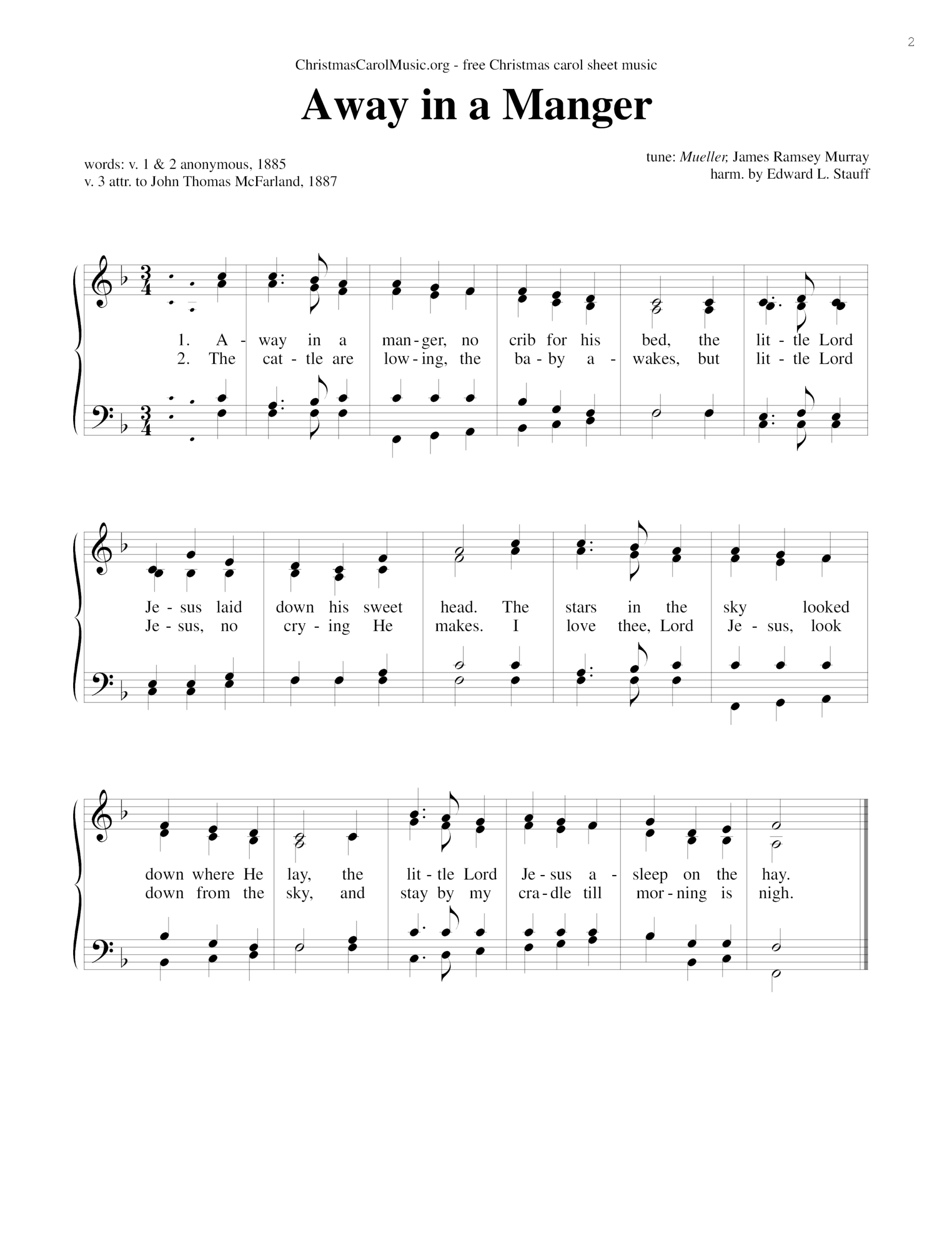 ☆ Away In A Manger | Sheet Music | Piano Score Free Pdf Download within FREE Printable Away In A Manger Piano Sheet Music