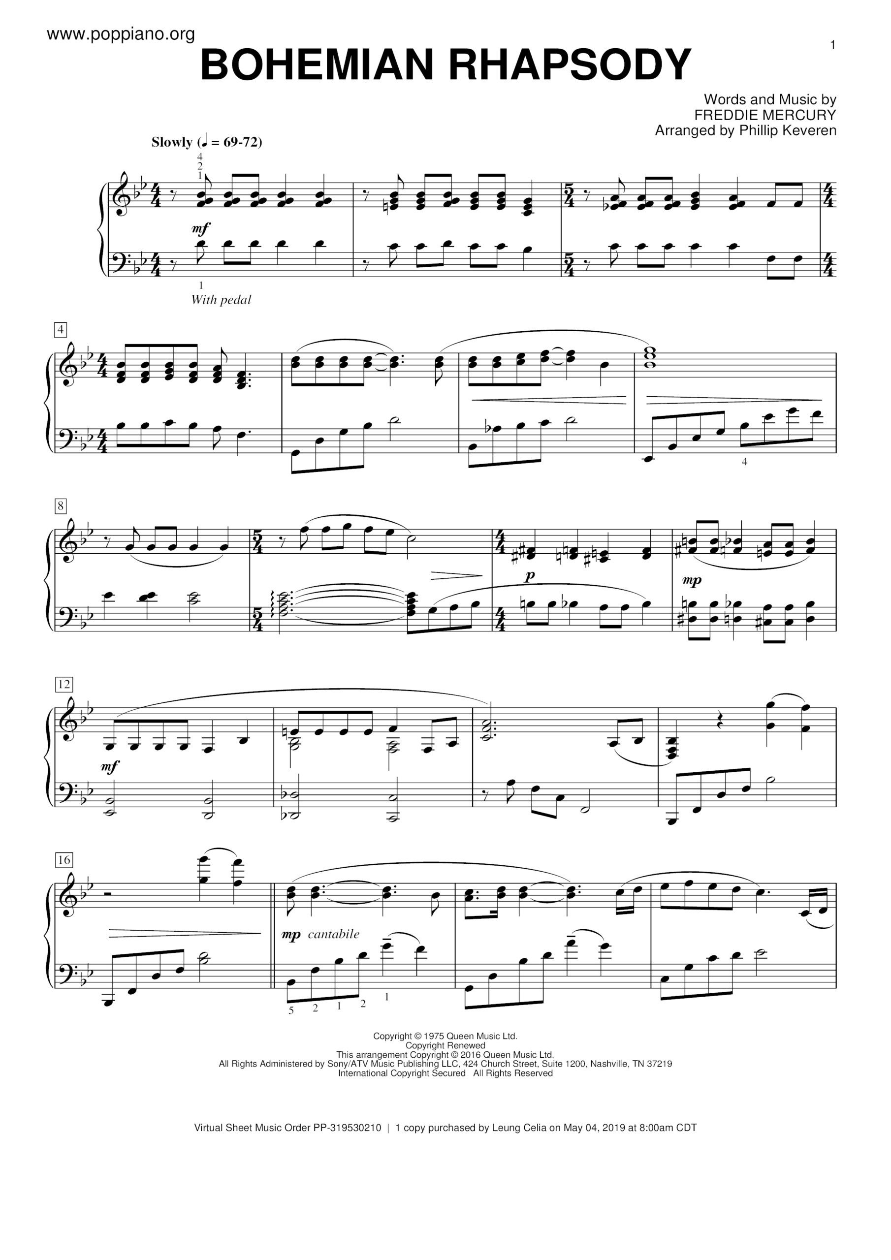 ☆ Bohemian Rhapsody | Sheet Music | Piano Score Free Pdf Download pertaining to Free Printable Bohemian Rhapsody Piano Sheet Music