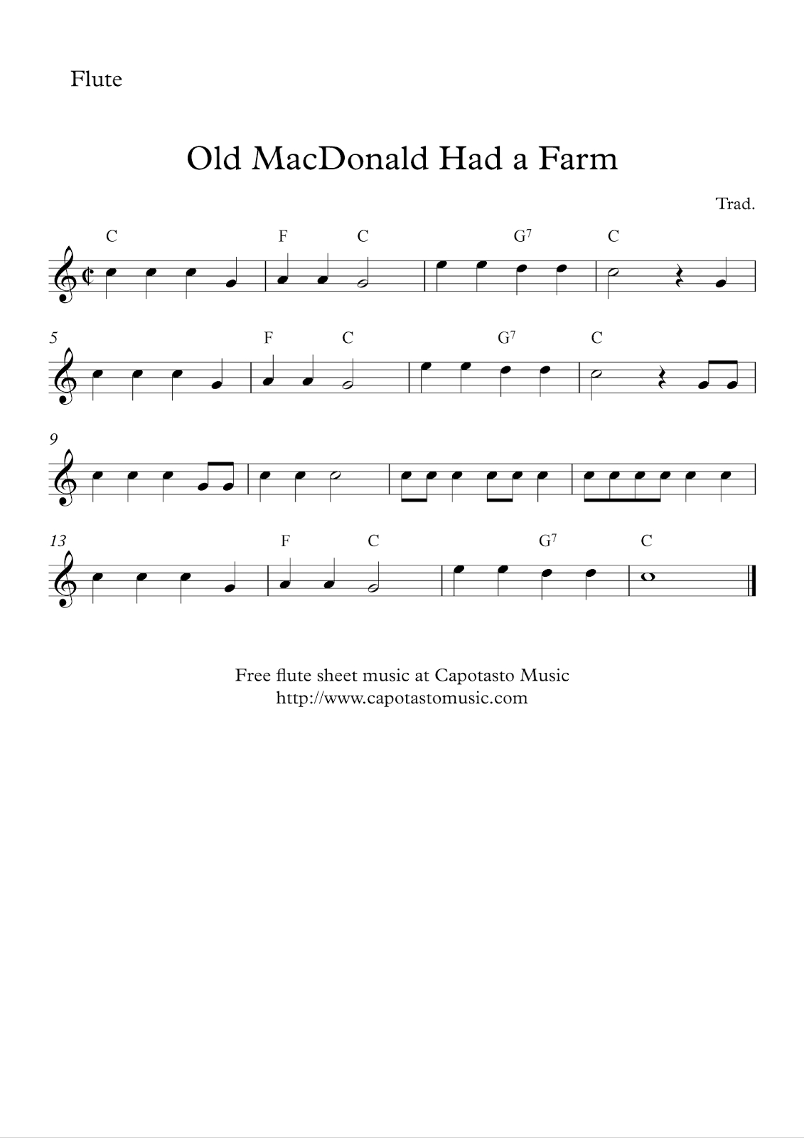 Easy Sheet Music For Beginners: Free Easy Flute Sheet Music Score intended for FREE Printable Beginner Flute Sheet Music