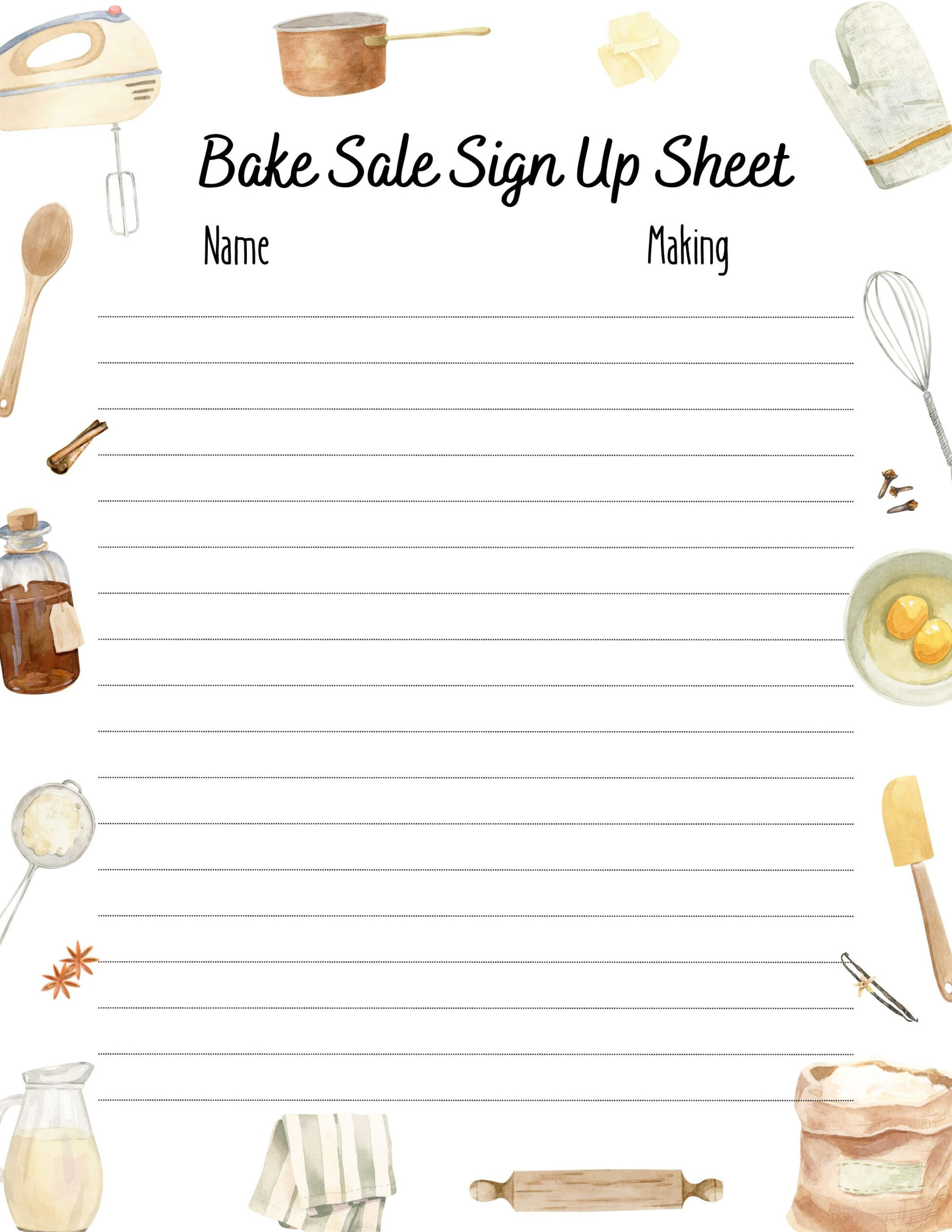 Editable Bake Sale Sign Up Sheet - Etsy Uk intended for Free Printable Bake Sale Sign Up Sheet