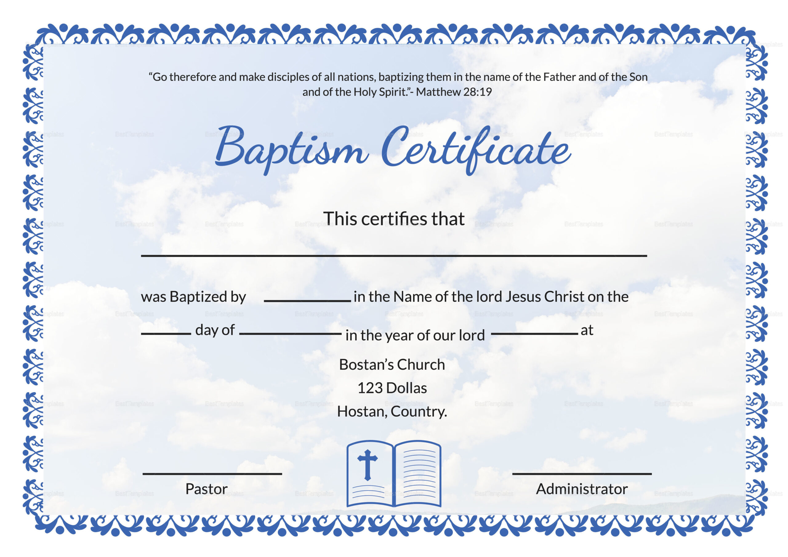 Editable Baptism Certificate Template In Adobe Photoshop with regard to FREE Printable Baptism Certificates Templates