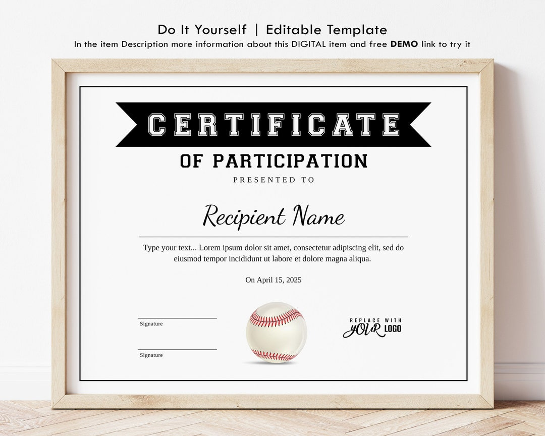 Editable Baseball Certificate Template, Baseball Award Certificate throughout Free Printable Baseball Certificates Templates