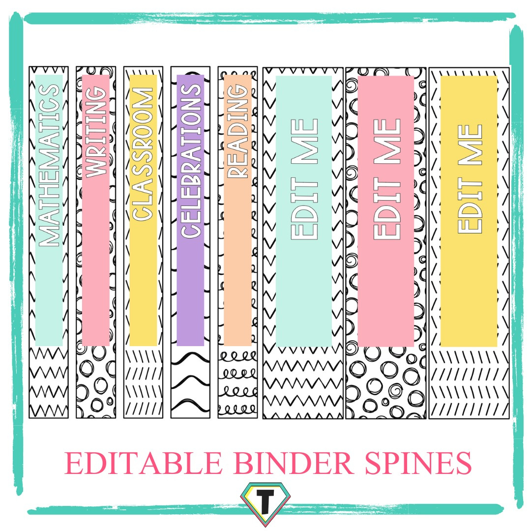 Editable Binder Spine Labels- Pretty Pastels - The Teacher Hero regarding FREE Printable Binder Spine Labels