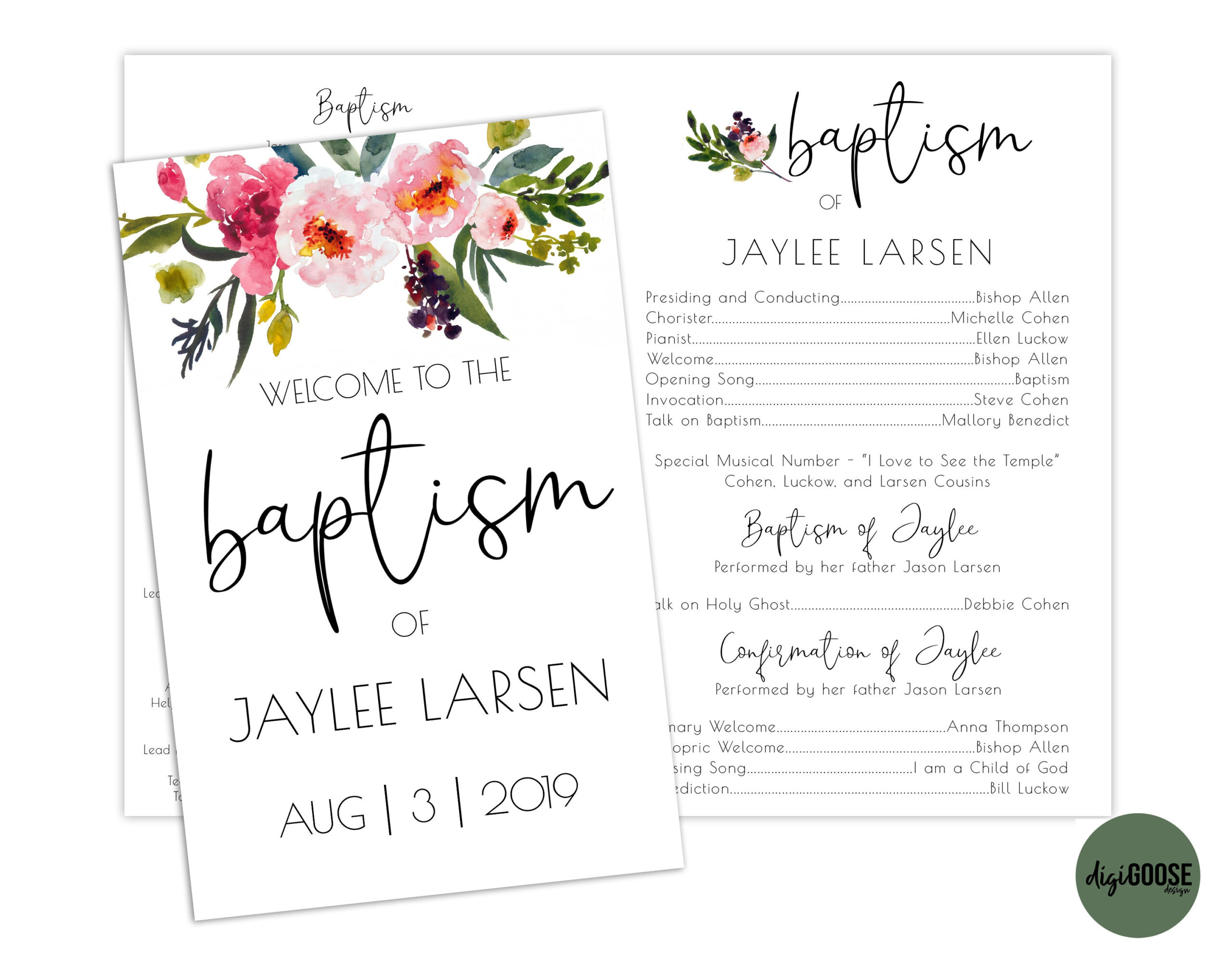 Editable, Lds Baptism Program Template, Printable Baptism Program, Lds Girl Baptism, Lds Baptism, Diy, Editable Template, Floral, Watercolor pertaining to Free Printable Baptism Program Template