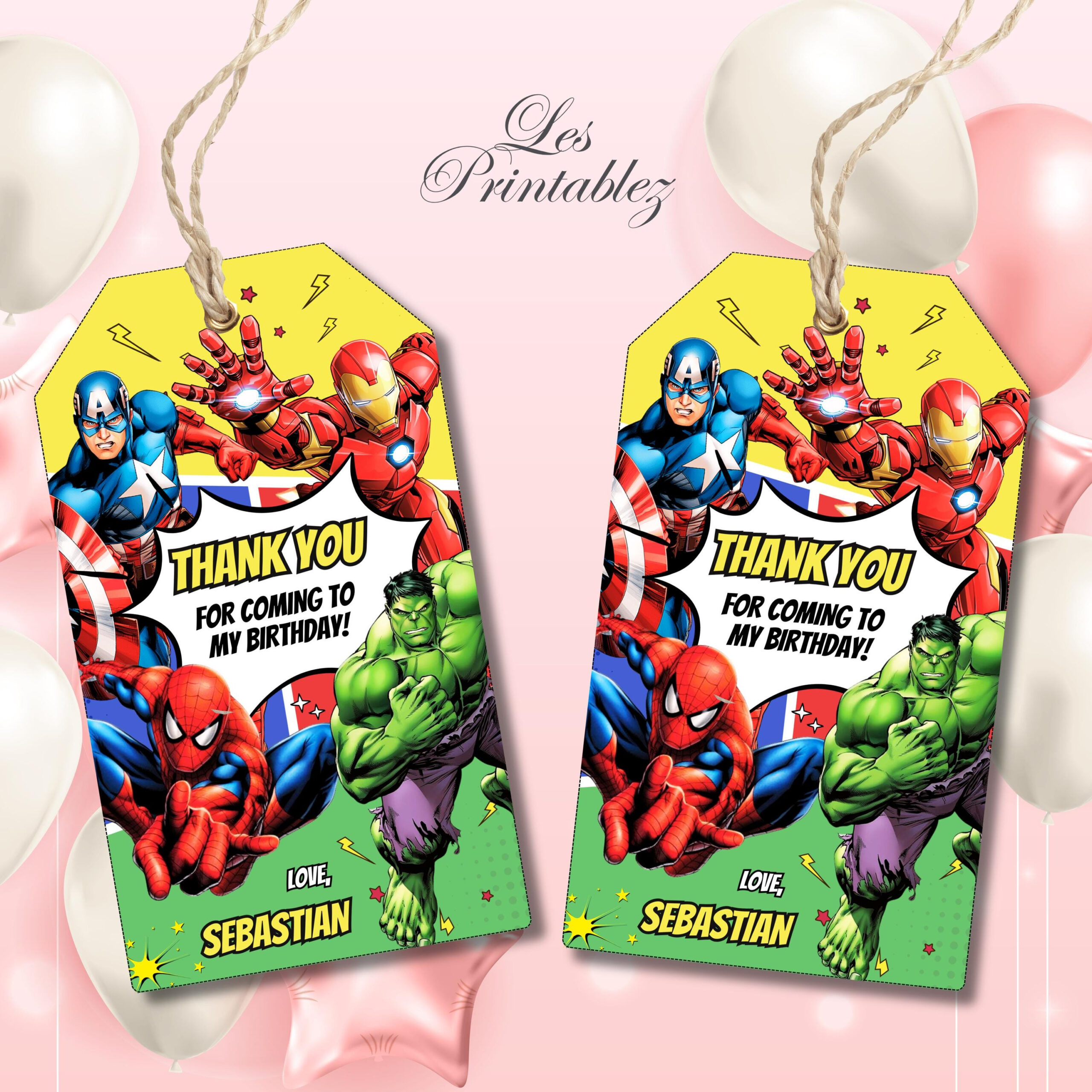 Editable Superheroes Birthday Party Favor Tag, Superhero Thank You pertaining to Free Printable Avengers Thank You Tags