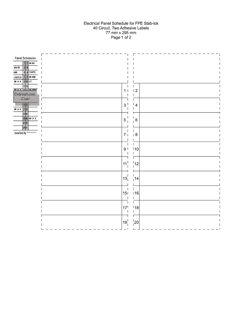 Electrical Panel Schedule For Fpe Stab-Lok Form - Fill Online for FREE Printable Breaker Box Labels