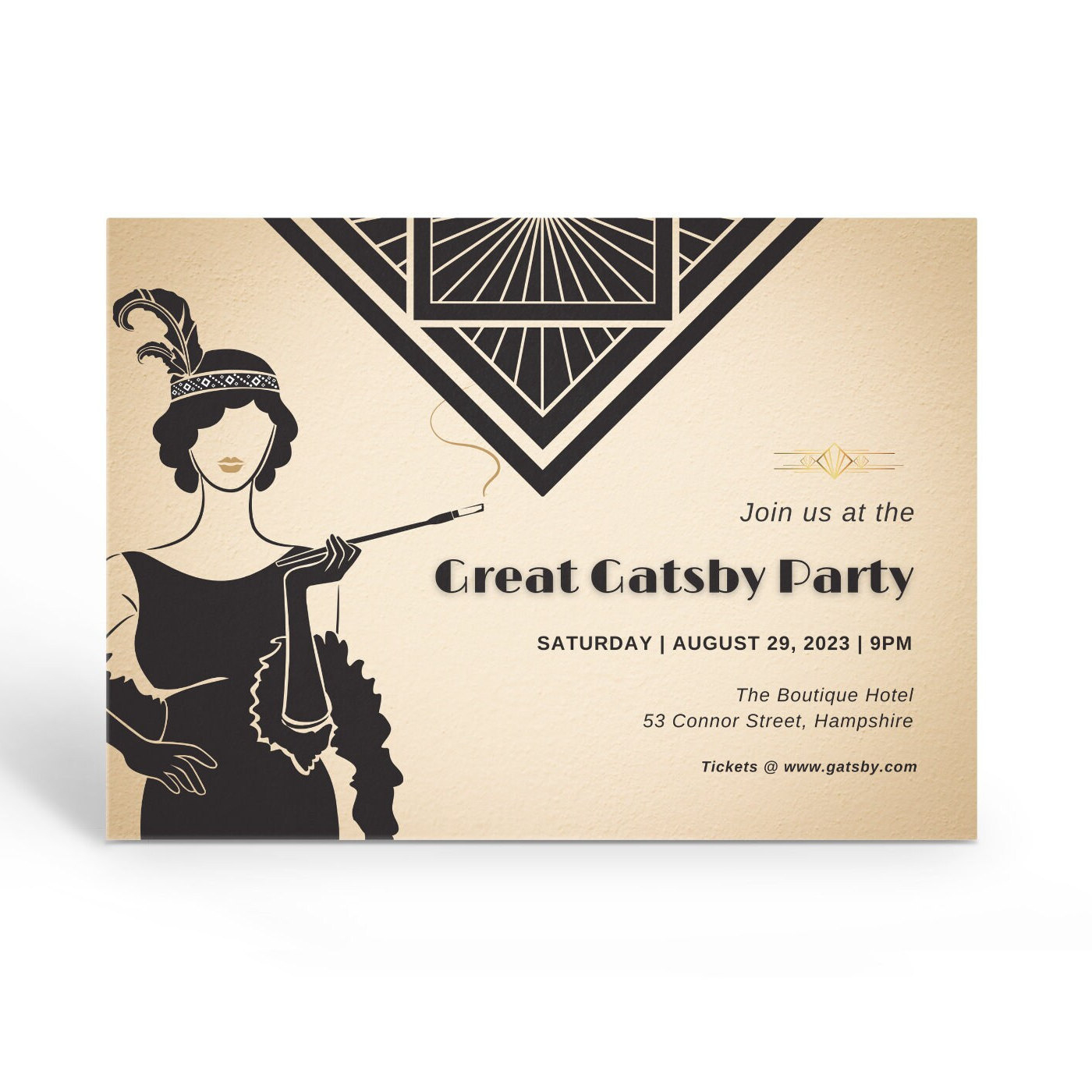 Elegant Great Gatsby Invitation, Gold Black Art Deco Invite intended for Free Printable Blank Great Gatsby Invitation Template