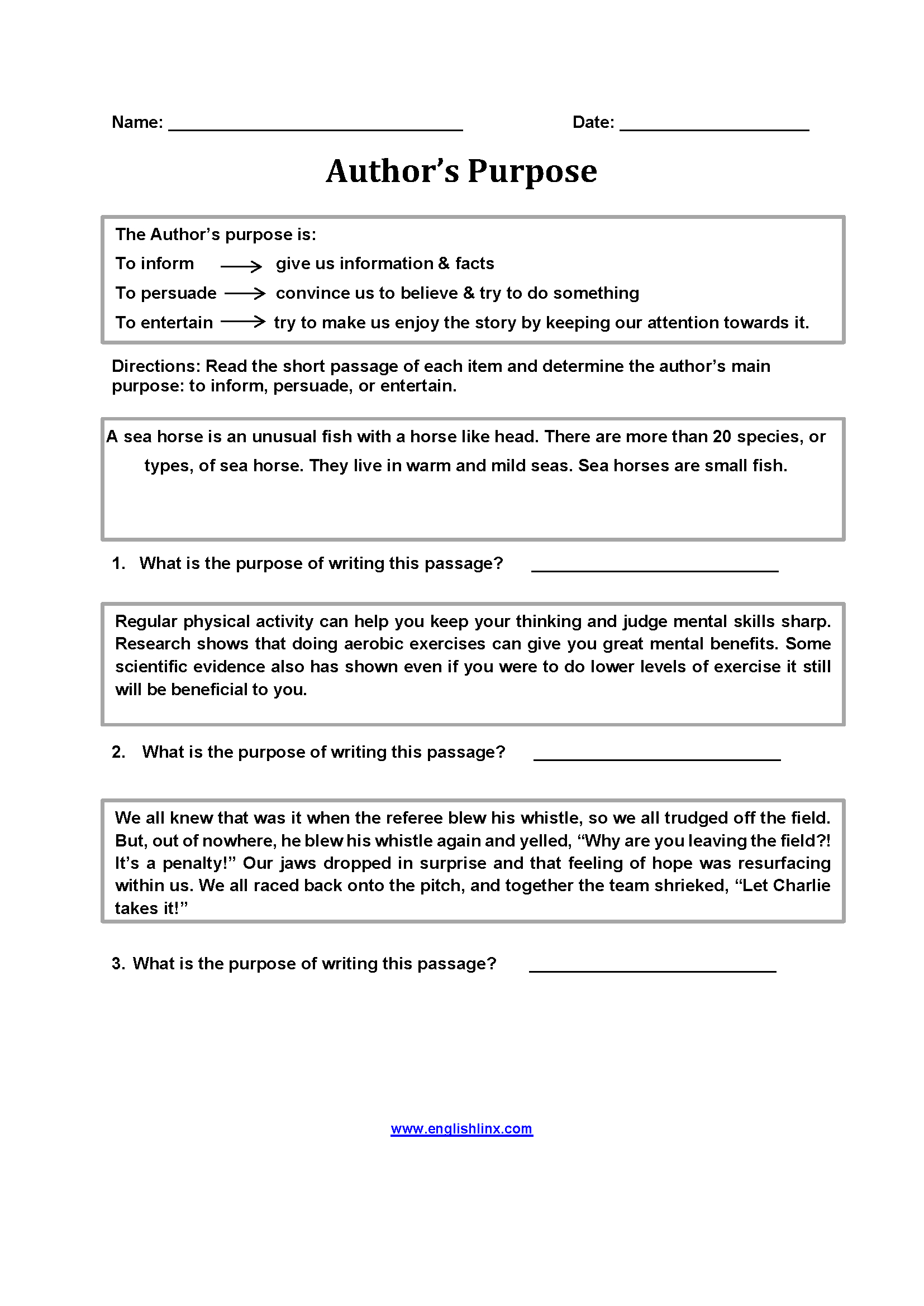 Englishlinx | Author&amp;#039;S Purpose Worksheets regarding Free Printable Author&amp;#039;S Purpose Worksheets