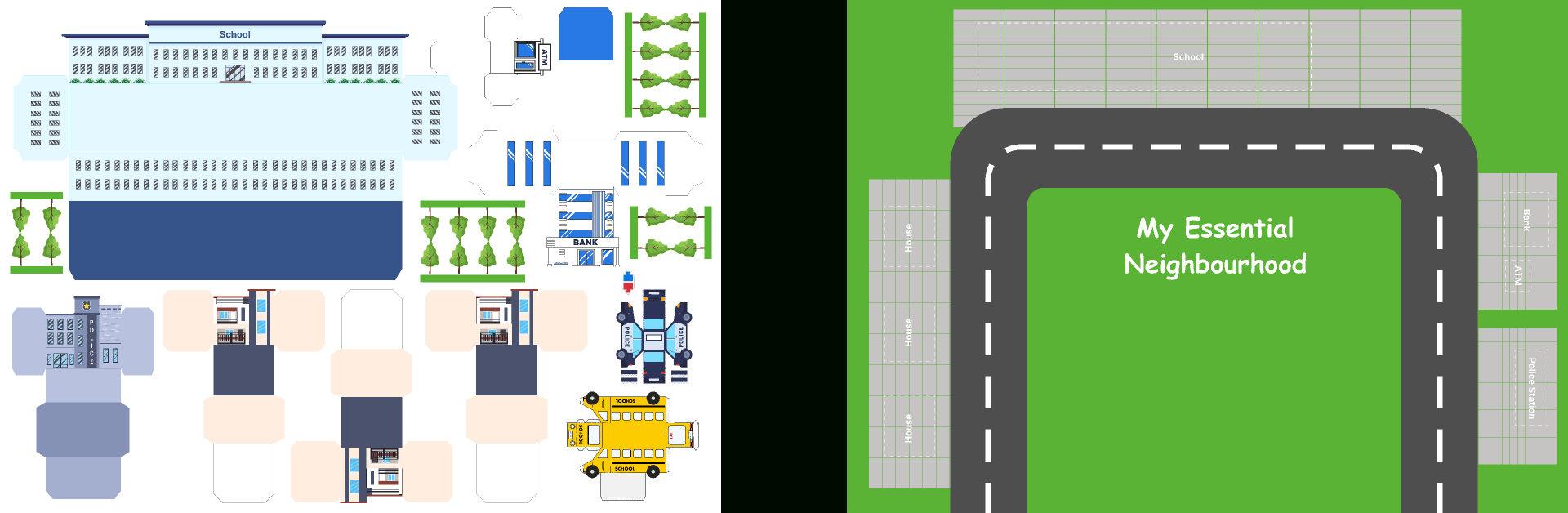 Essential Neighborhood: Cut And Glue Paper Board Printable 3D for Free Printable Building Cut Out Template