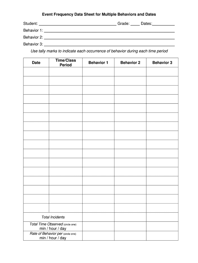 Event Frequency Data Sheet For Multiple Behaviors Form - Fill with Free Printable Behavior Data Collection Sheets