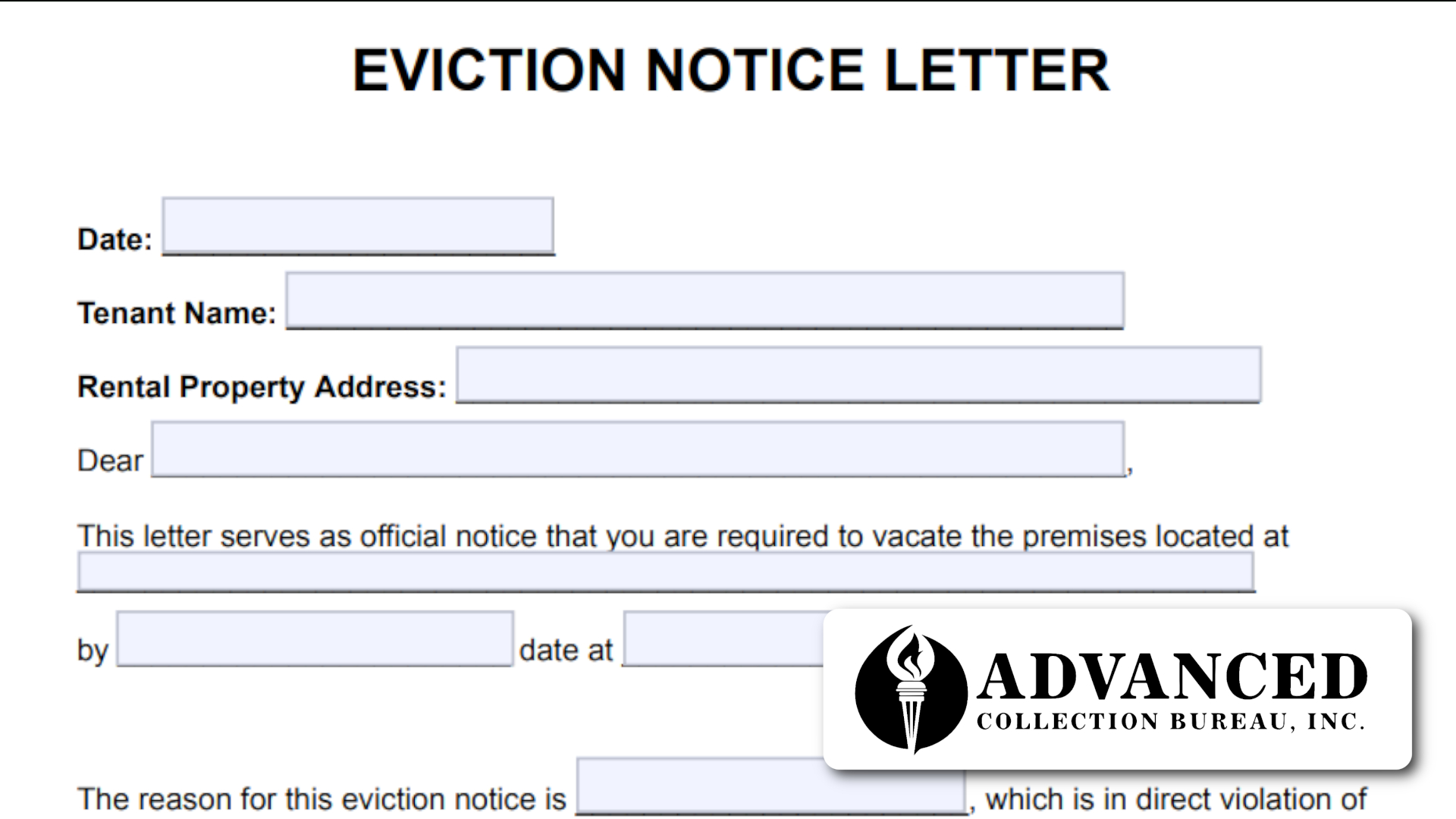 Eviction Notice Template | Advanced Collection Bureau with regard to FREE Printable Blank Eviction Notice