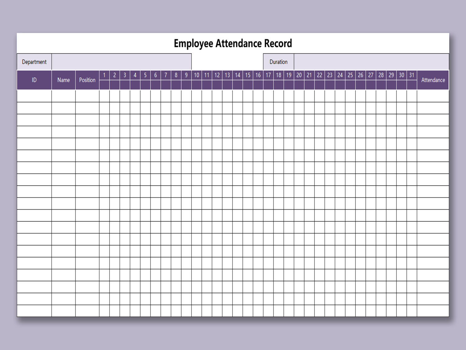 Excel Of Employee Attendance Record.xlsx | Wps Free Templates for FREE Printable Attendance Sheets For Employees