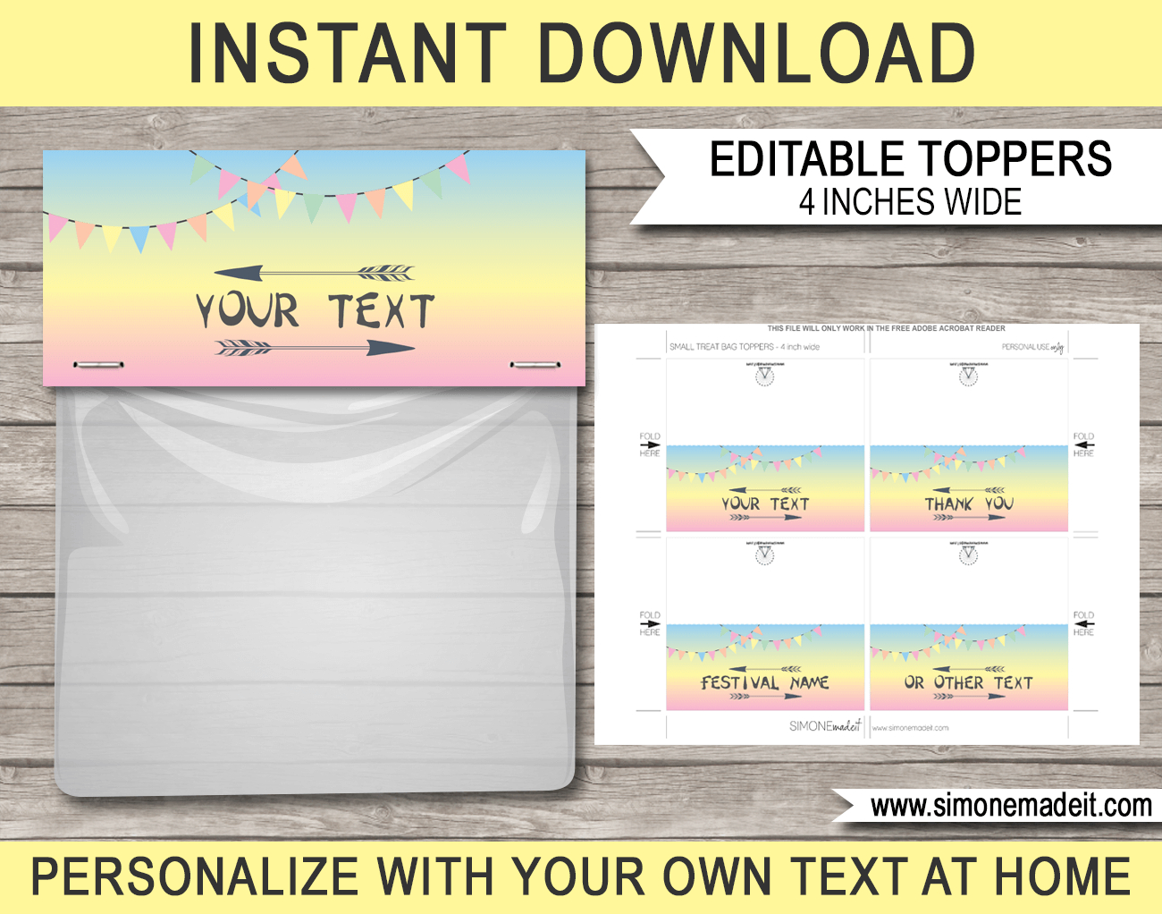 Festival Themed Party Favor Bag Toppers Template - Pastel Colors pertaining to FREE Printable Bag Toppers Templates