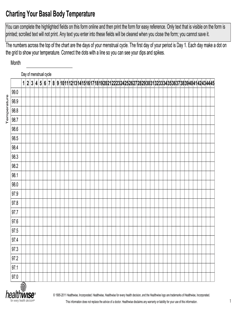 Fillable Online Bbt Chart Printable Fax Email Print - Pdffiller regarding FREE Printable Basal Body Temperature Chart