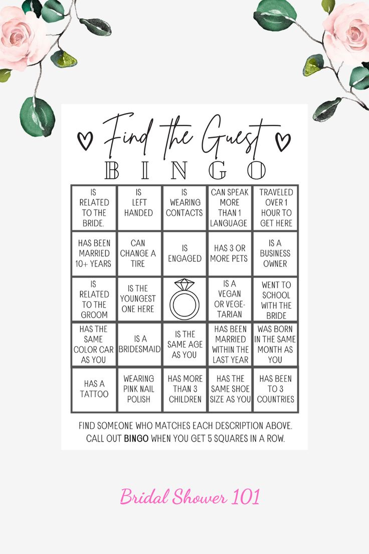 Find The Guest Bingo | Bridal Shower 101 intended for Free Printable Bridal Shower Bingo Game