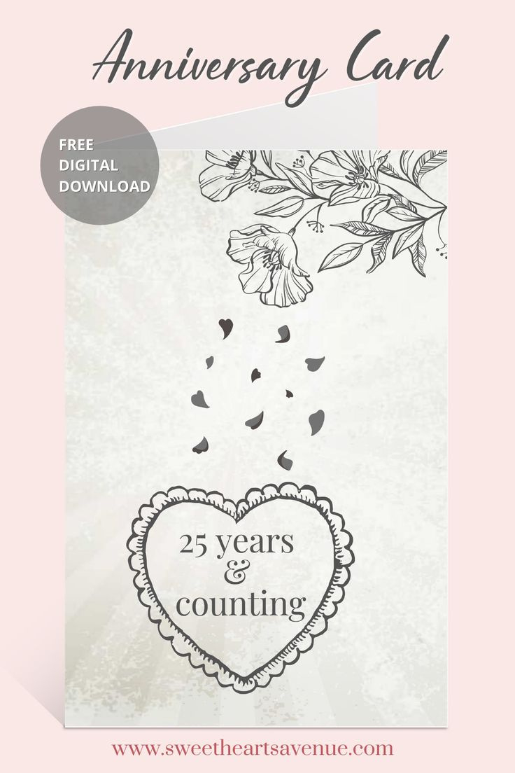 Floral 25Th Anniversary Card Free Printable 5X7 Pdf in FREE Printable Black and White Anniversary Cards