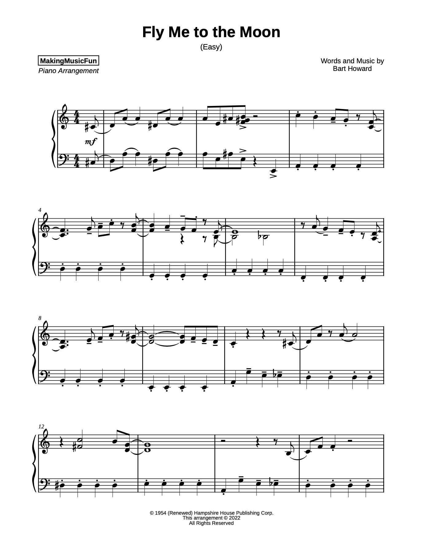 Fly Me To The Moon – Easy Piano Sheet Music – The Piano Student with Free Printable Beginner Piano Music
