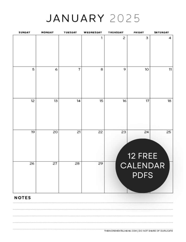 Free 2025 Monthly Calendar Pdf Printable With Lined Section - The inside FREE Printable Bill Calendar 2025