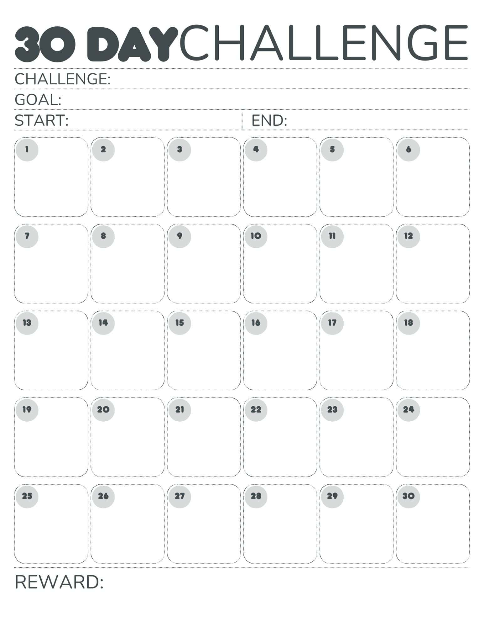 Free 30-Day Challenge Calendar inside Free Printable Blank 30 Day Calendar