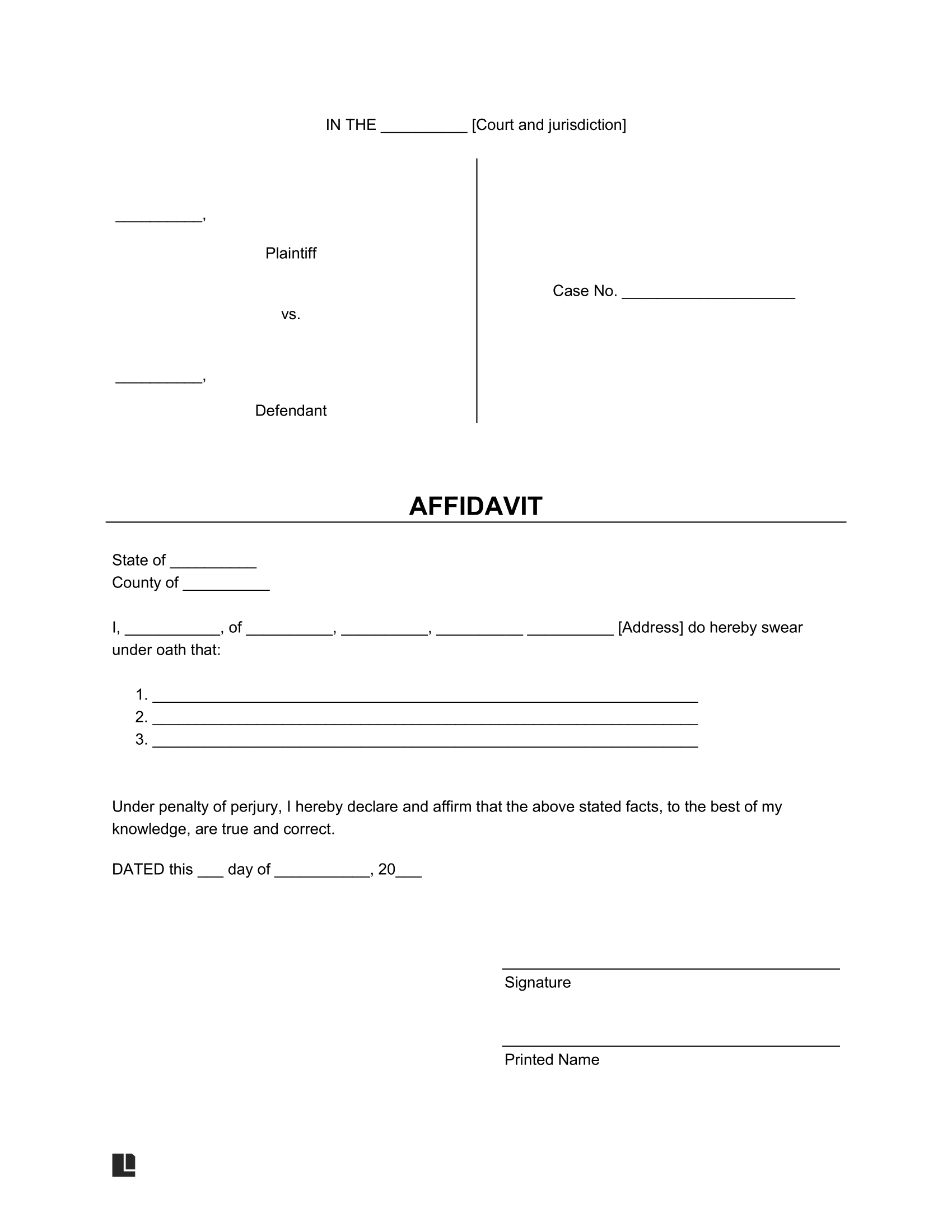 Free Affidavit Form Templates | Create, Fill Out, And Download A with Free Printable Blank Affidavit Form