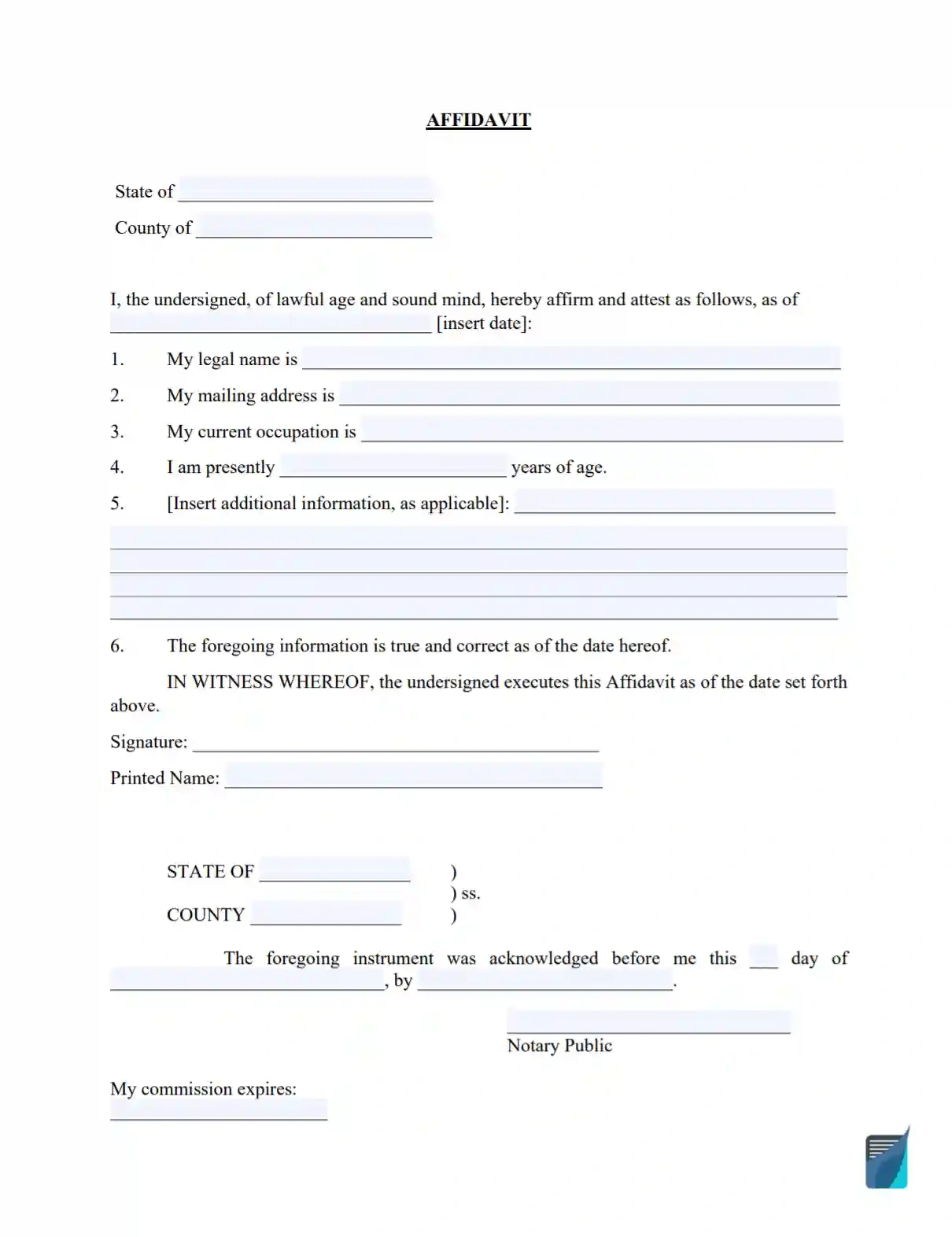 Free Affidavit Forms | Download Legal Affidavit Templates in Free Printable Blank Affidavit Form
