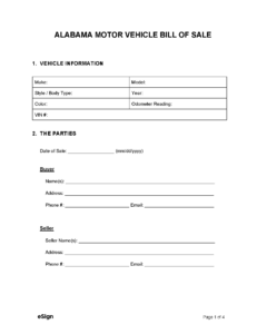 Free Alabama Motor Vehicle Bill Of Sale Form | Pdf | Word for Free Printable Bill Of Sale Alabama