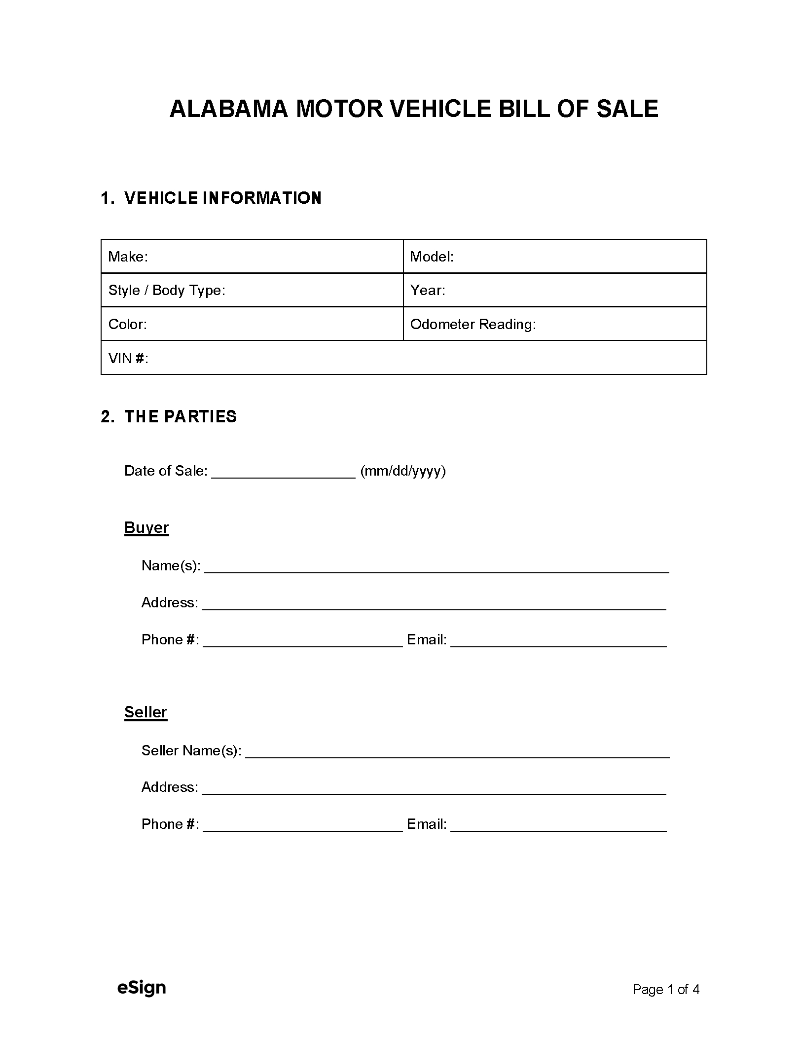 Free Alabama Motor Vehicle Bill Of Sale Form | Pdf | Word for Free Printable Bill Of Sale Alabama