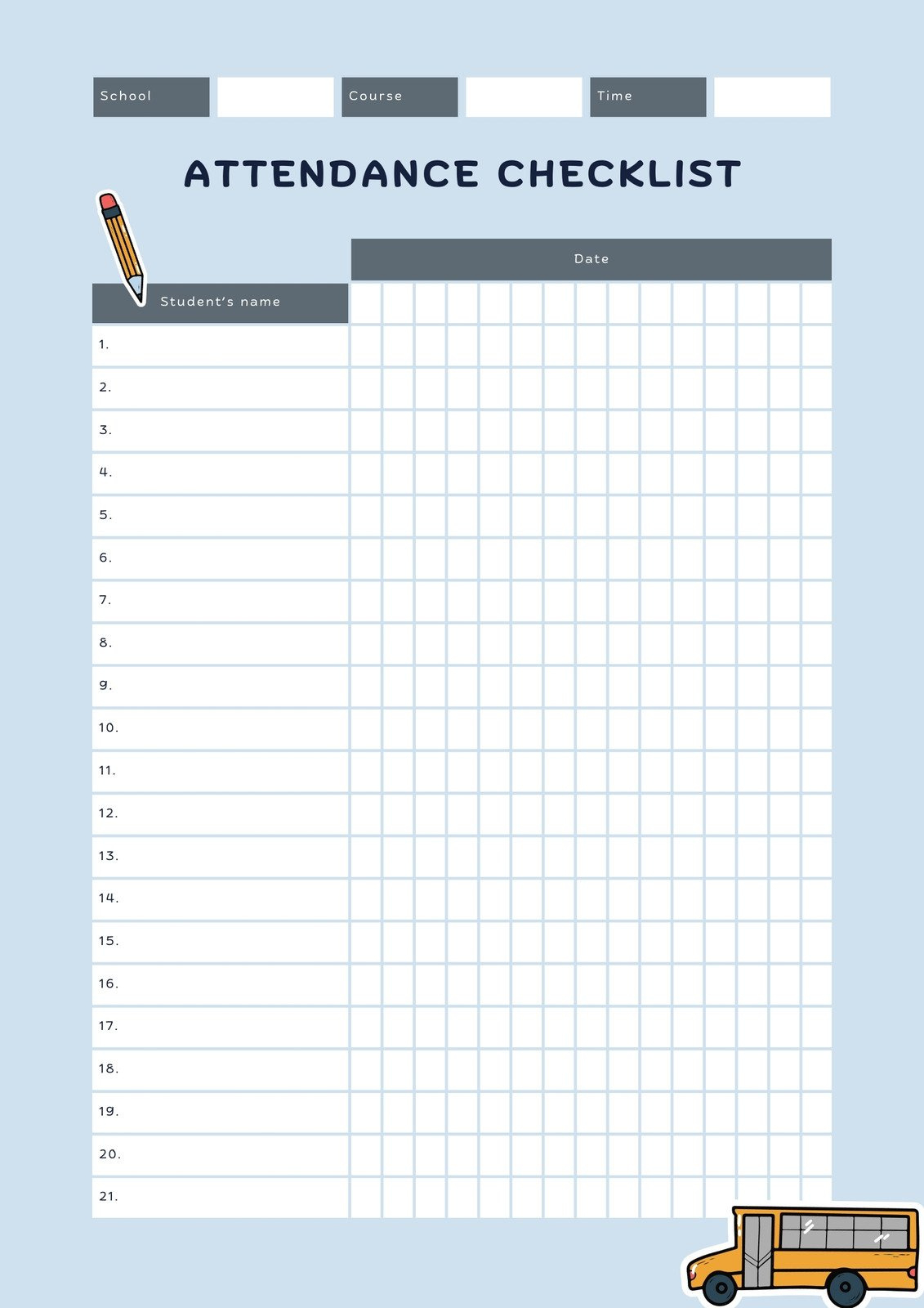 Free And Customizable Attendance Templates with regard to FREE Printable Blank Attendance Sheets