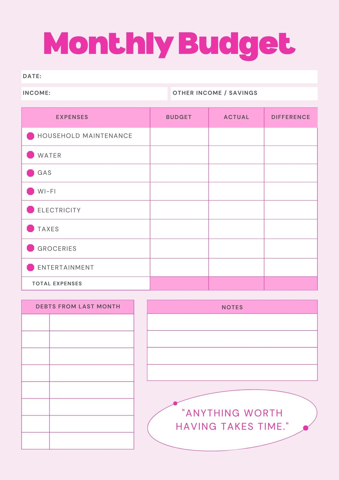 Free And Customizable Budget Templates regarding FREE Printable Bill Budget Planner
