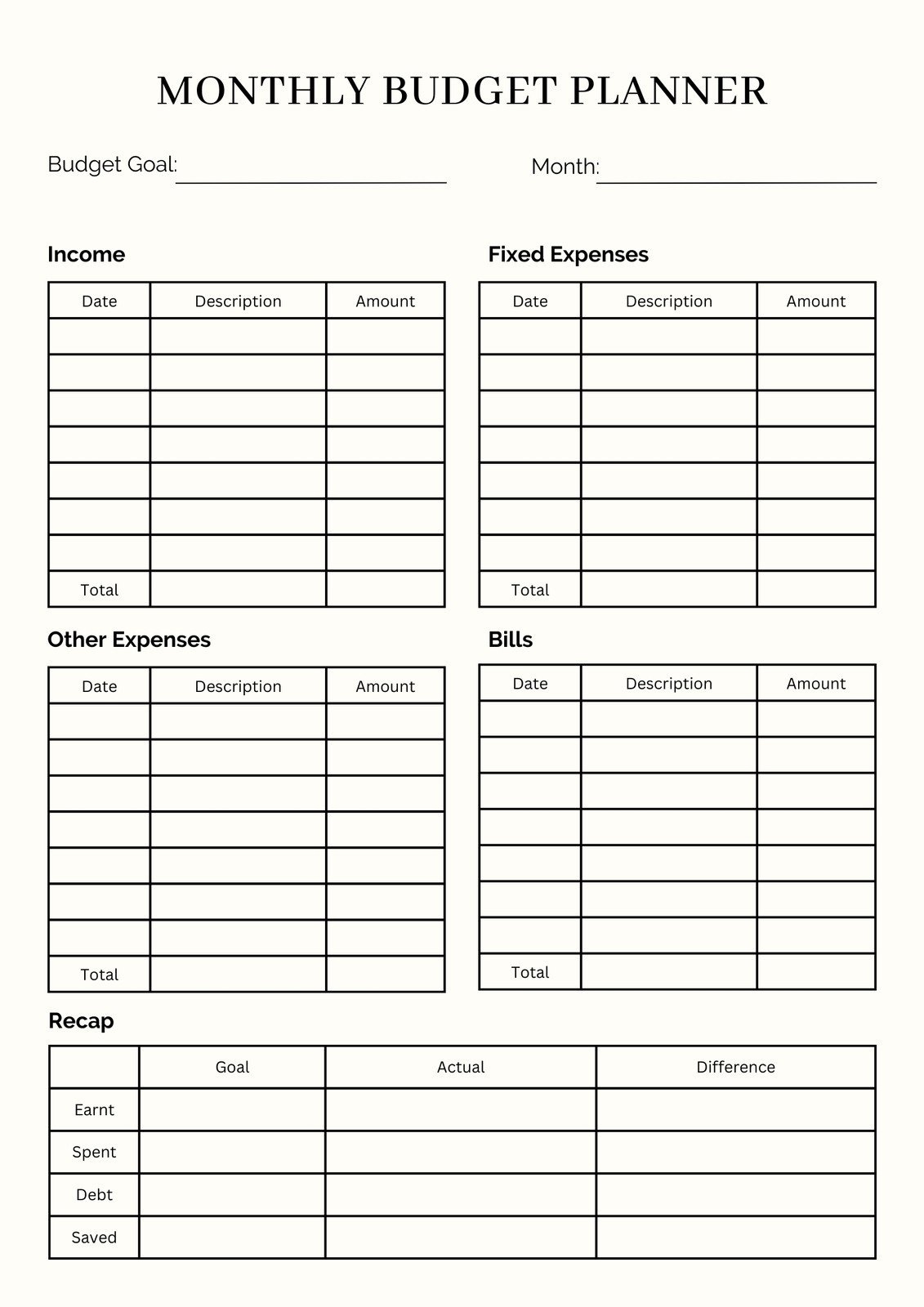 Free And Customizable Budget Templates within Free Printable Blank Monthly Budget Template