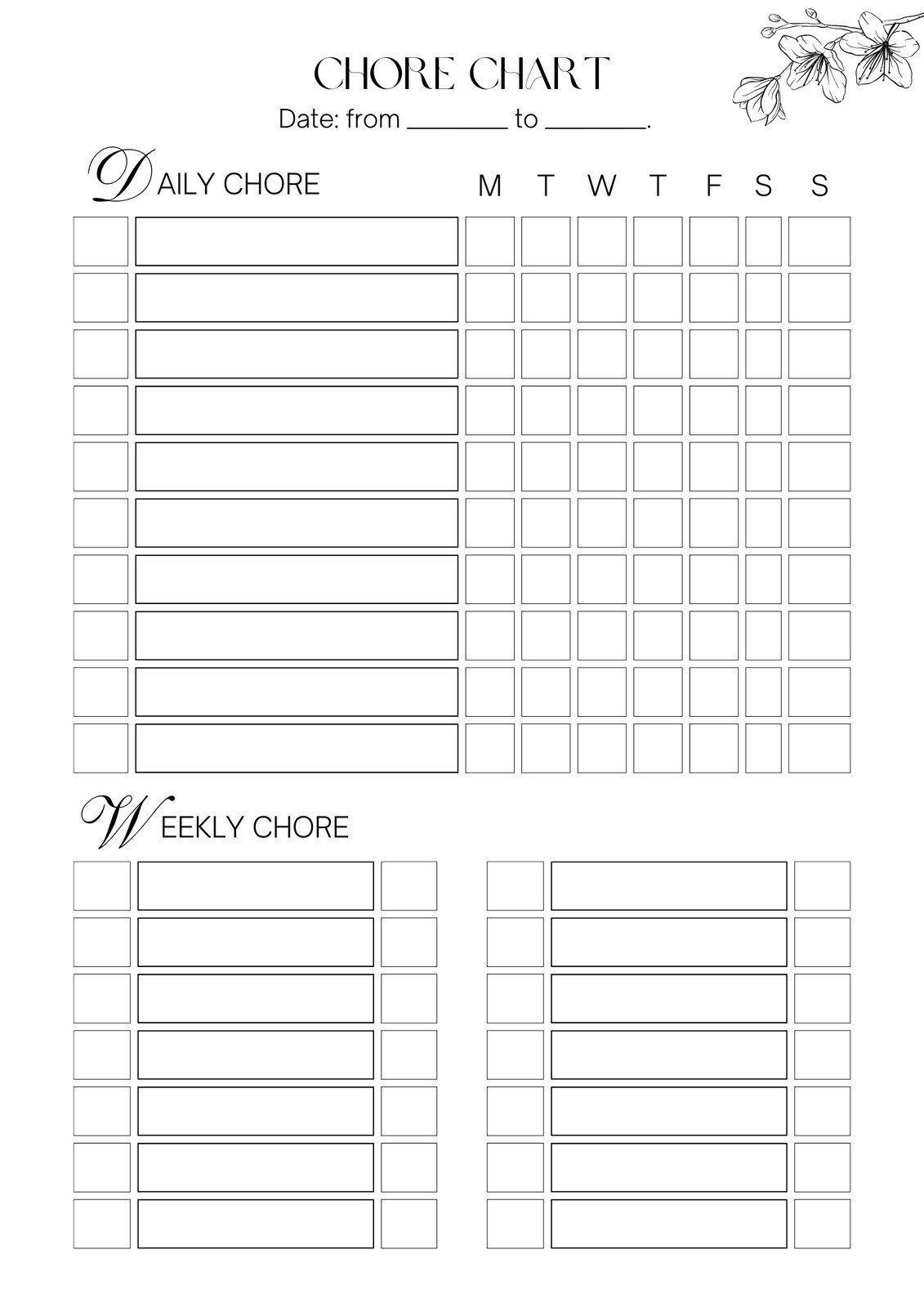 Free And Customizable Chore Templates pertaining to FREE Printable Blank Chore Chart Template