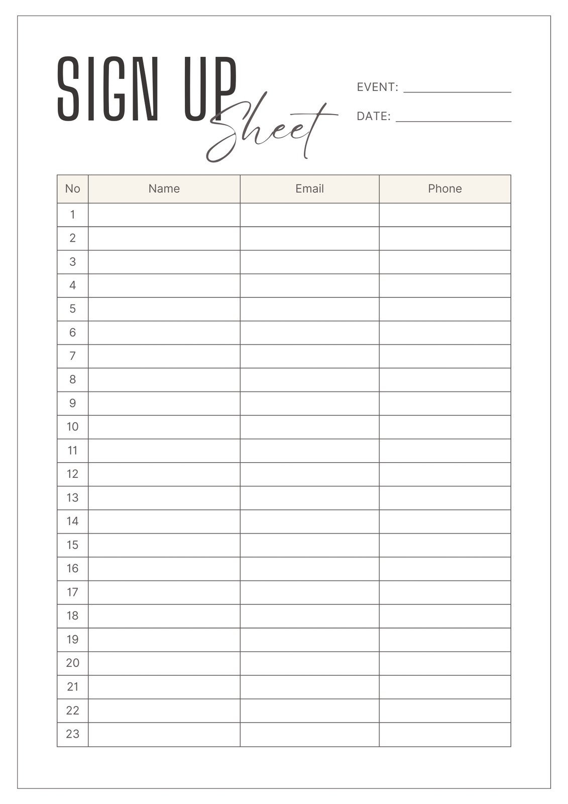 Free And Customizable Sign Up Sheet Templates with regard to FREE Printable Blank Sign Up Sheet