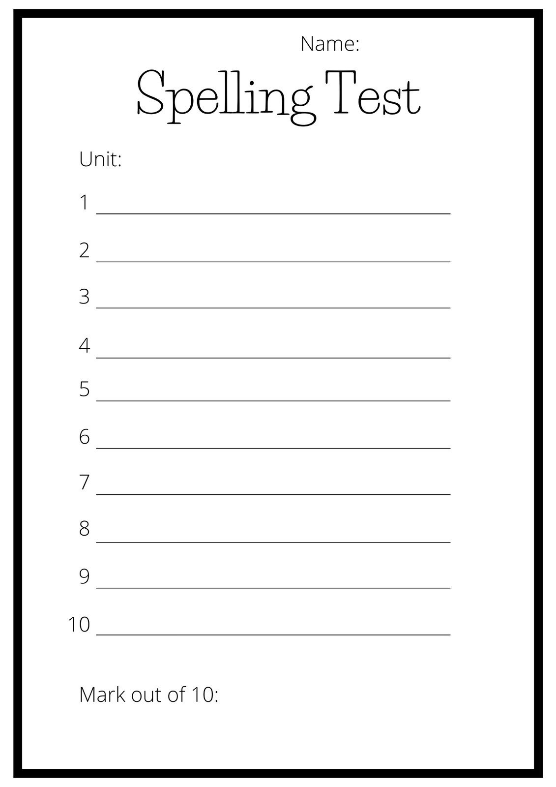 Free And Customizable Spelling Templates in FREE Printable Blank Spelling Test Sheets