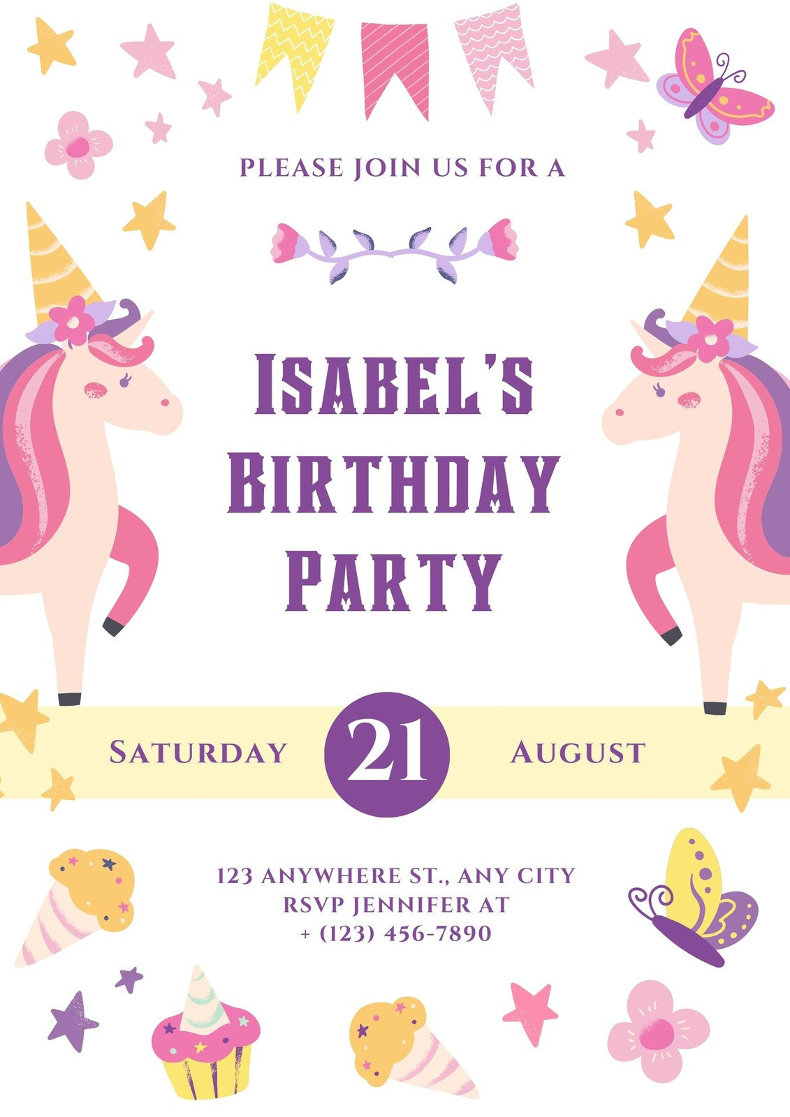 Free And Customizable Unicorn Templates in FREE Printable Birthday Invitations Unicorns