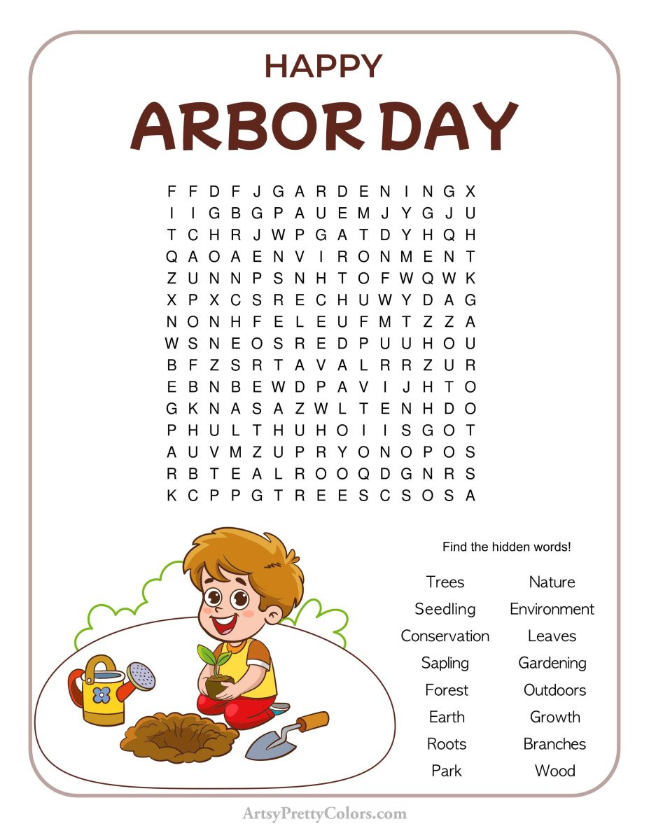 Free Arbor Day Word Search Printables –Celebrate Nature - Artsy with regard to FREE Printable Arbor Day Worksheets