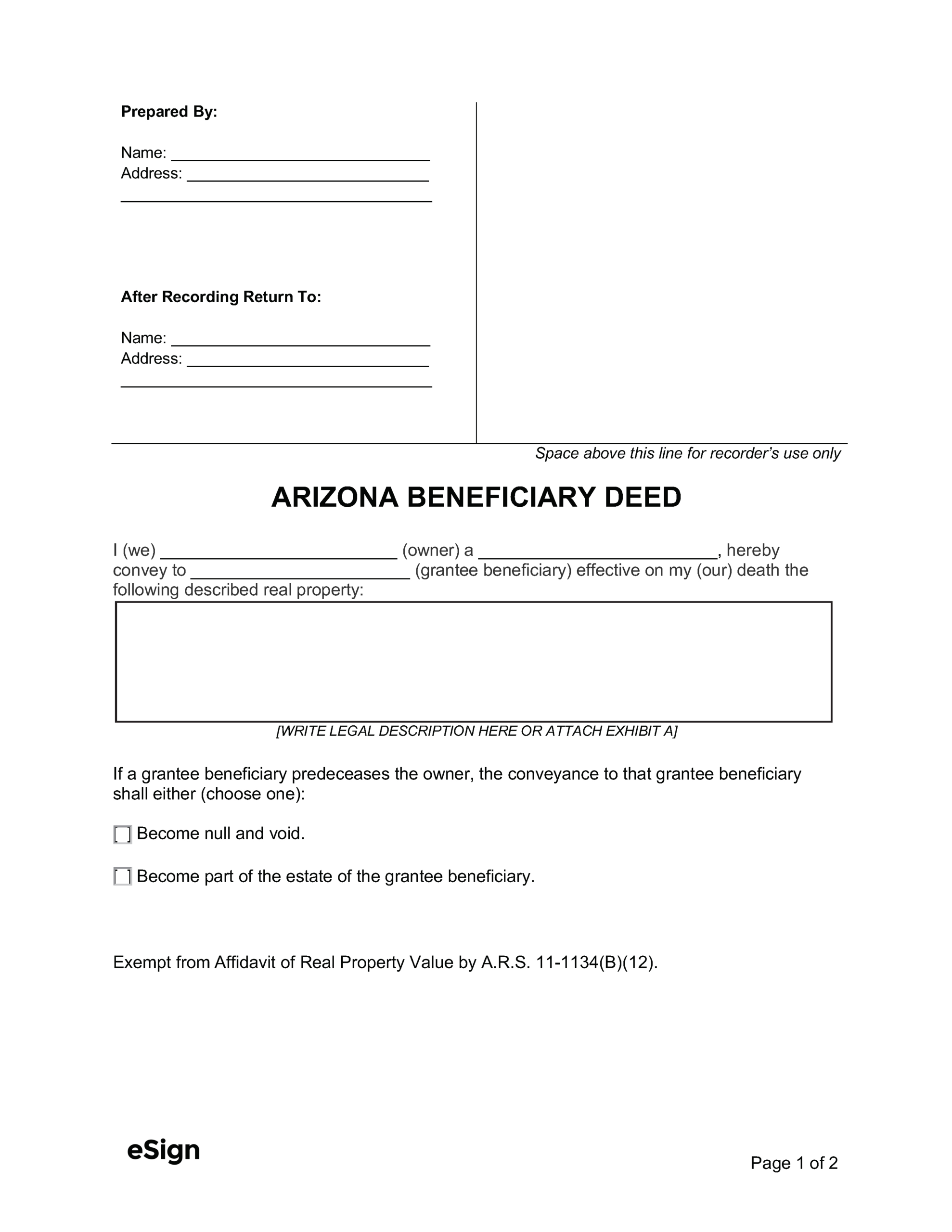 Free Arizona Beneficiary Deed Form | Pdf | Word for FREE Printable Beneficiary Deed Form Arizona