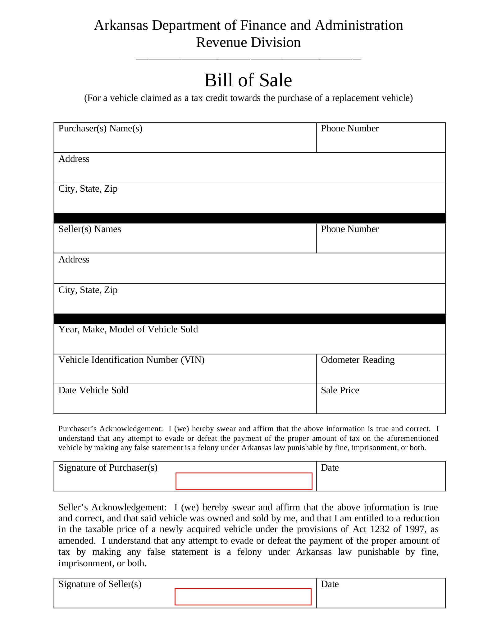 Free Arkansas Bill Of Sale Forms (5) - Pdf – Eforms within FREE Printable Bill of Sale Arkansas