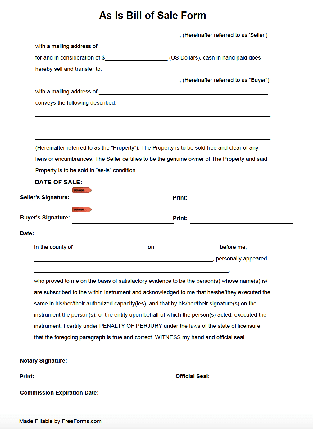 Free As Is Bill Of Sale Form | Pdf throughout Free Printable Bill Of Sale As Is No Warranty