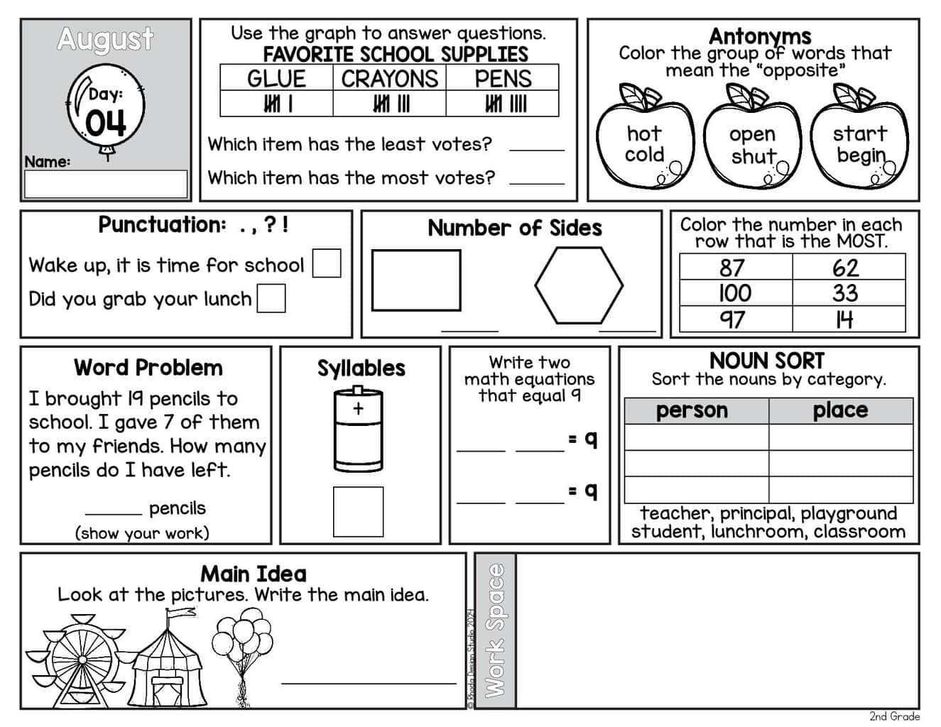 Free August Morning Bell Work Worksheets For 2Nd Grade in Free Printable Bell Ringer Worksheet