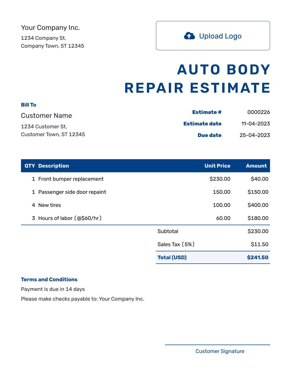 Free Auto Body Repair Estimate Template | Docelf within Free Printable Auto Body Repair Estimate Forms