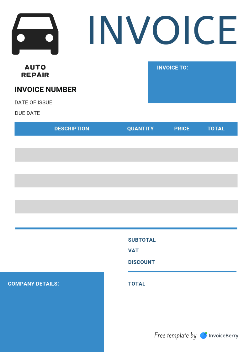 Free Auto Repair Invoice Template Sample #11 Download | Invoiceberry with Free Printable Auto Repair Invoice